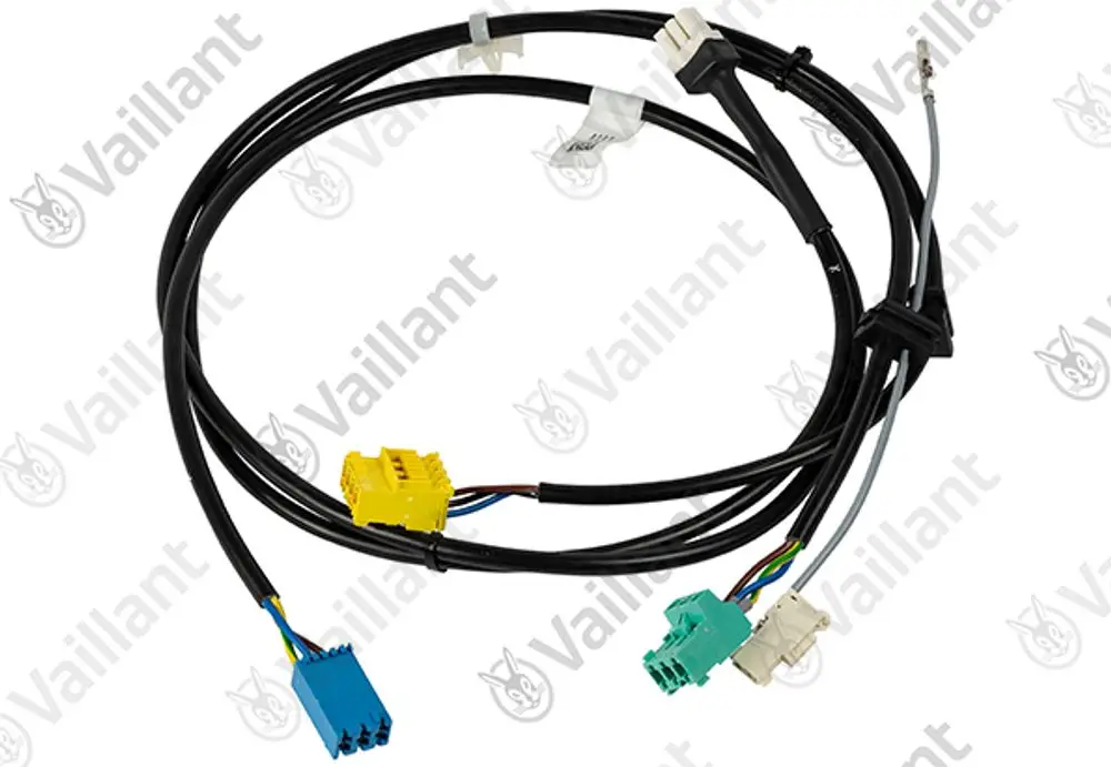Kabelbaum von Vaillant mit mehreren Steckverbindern in unterschiedlichen Farben für elektrische Anschlüsse, geeignet für Heizsysteme.